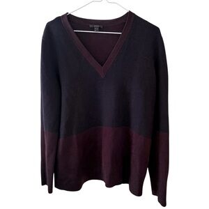 COS Women’s V Neck Sweater Navy Blue Deep Purple Relaxed EUR Large Wool Blend